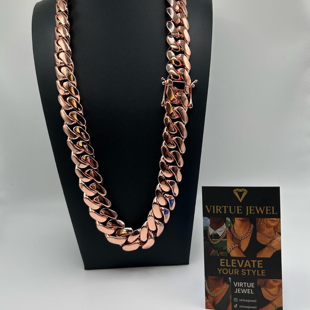 20mm Miami Cuban Link Rose Gold Plated Chain Necklace 18k & 14k Regular Lock